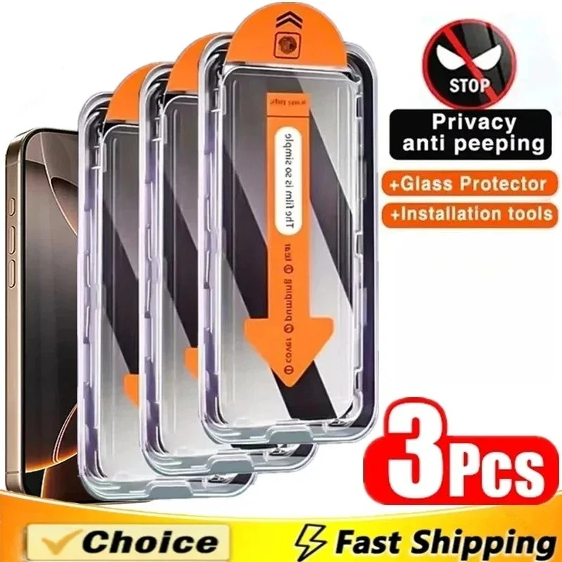 

1-3Pcs Dust Free Installation Privacy Screen Protector for IPhone 17 Air 16 15 14 13 12 11 Pro Max 7 8 Plus X R S Anti-spy Glass