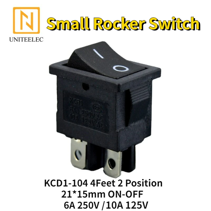 

Uniteelec 5Pcs/10Pcs/lot KCD1-104 4Feet/4Pins 2 Position ON-OFF 21*15mm 6A 250V /3A 125V Small Rocker Switch Machine Switch