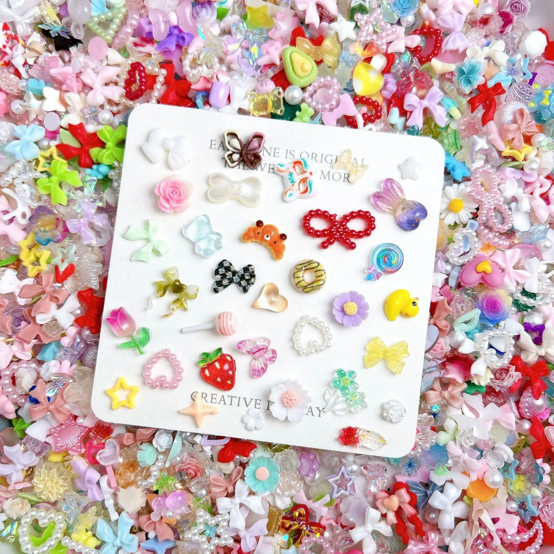 500g Mixed Resin Nail Charms Bulk Flower Bow Heart Pearl 3D Ornaments DIY Manicure Nail Art Decor Accessories