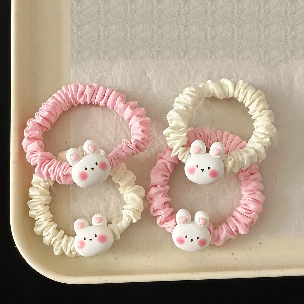 

2PCS Cute Rabbit Small Intestine Scrunchie High Appearance Level Sweet Soft Girl Style Ponytail Hair Rope Leather Band