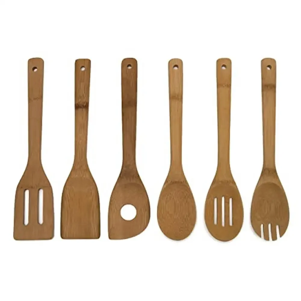 

Набор кухонных принадлежностей из бамбукового дерева, кухонные инструменты из 6 предметов в сетчатой сумке, экологически чистые и безопасные для всех поверхностей