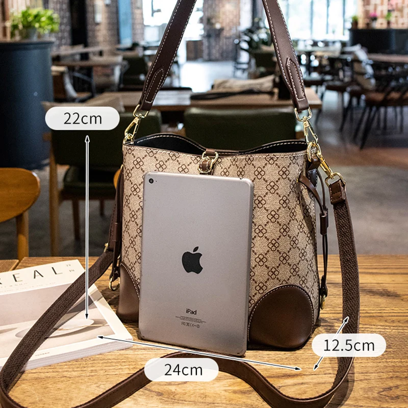 Women Shoulder Bag With Top Handle And Crossbody Strap For 2023 New Luxury Bucket Vintage Plaid Fashion Large Designer Handbags