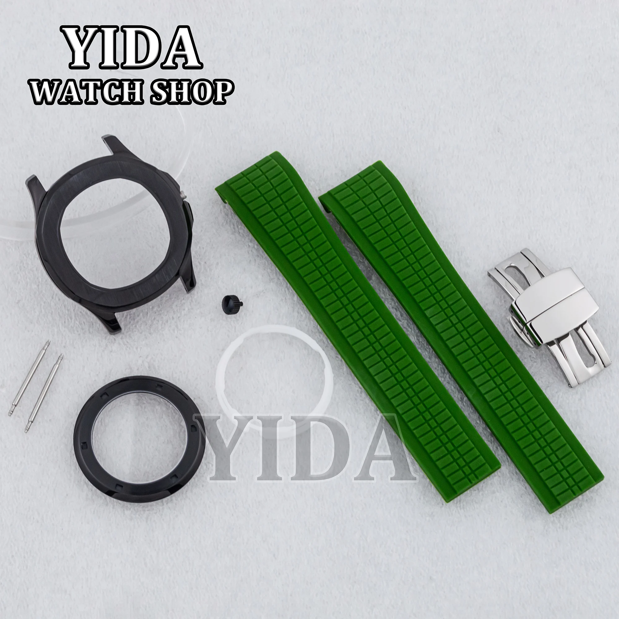 NH35 PVD Black Mod Watch Case Rubber Strap Sapphire Glass 10ATM Waterpoof Case For AQUANAUT Nautilus NH36 Movement Replacements