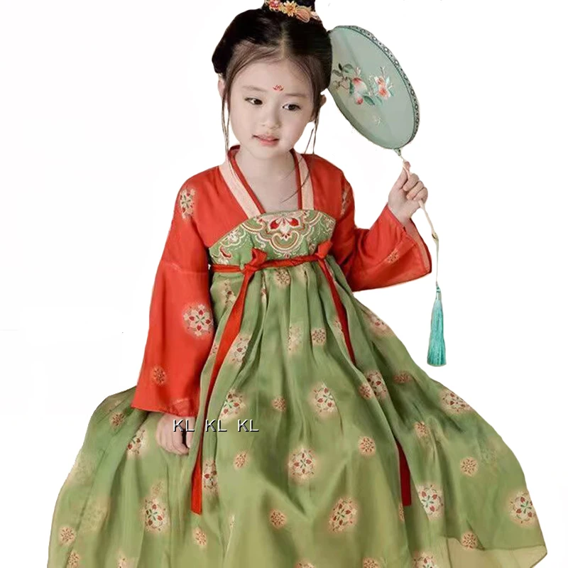 Vestido de dança chinesa hanfu para meninas, estilo dunhuang, fantasia de cosplay, saia antiga Ru, terno tang infantil, carnaval