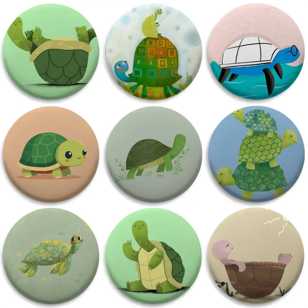 

Turtle Cute Interesting Cartoon Badges Round Exquisite Badge Brooches Creative Pins For Clothes Hat Backpack Gift Accessories