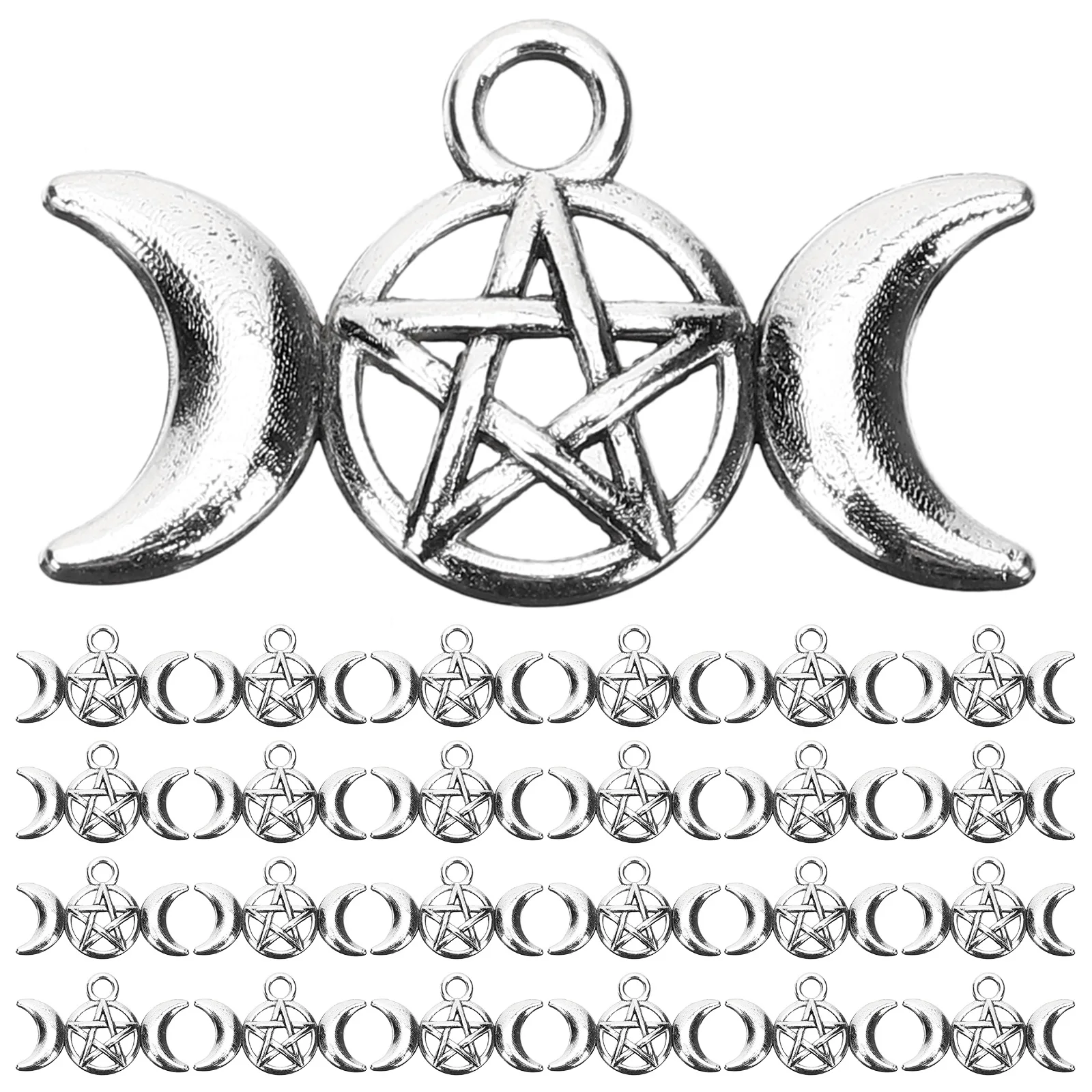 

80 Pcs Moon Jewelry Charms DIY Accessories Zinc Alloy Earrings Pendants Witchy Gothic Pentagram Decorations for Necklace