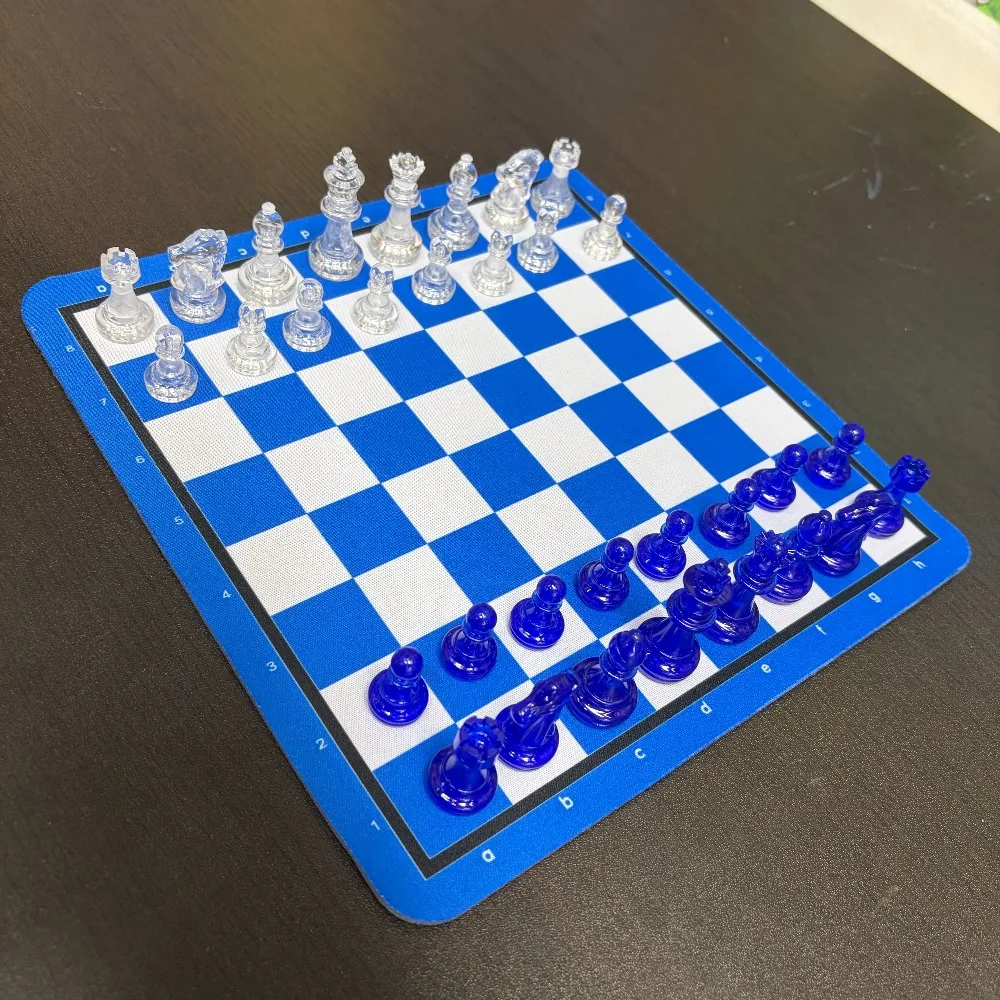 Transparent Blue And transparent Chess Set Measuring 24*24 cm, Includes 32 High-Quality Chess Pieces, Indoor And Outdoor Games