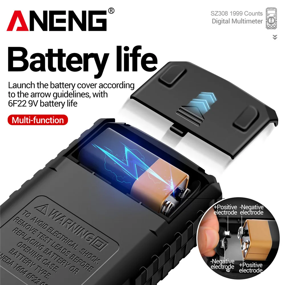 ANENG SZ308 Multimeter Digital AC/DC Meteran Arus Meteran Resistansi Tegangan Listrik Lampu Latar LCD Ohm Alat Uji Gelombang Persegi