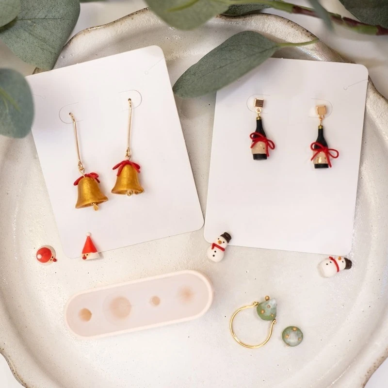 

3D мини Рождественский колокольчик/снеговик/бутылка красного вина силиконовая форма DIY серьги/кольца/подвески быстрый стиль инструменты из полимерной глины