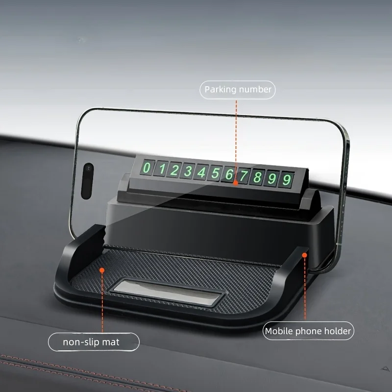 Multi functional car phone holder anti slip pad, central control navigation storage pad with temporary parking number card, key