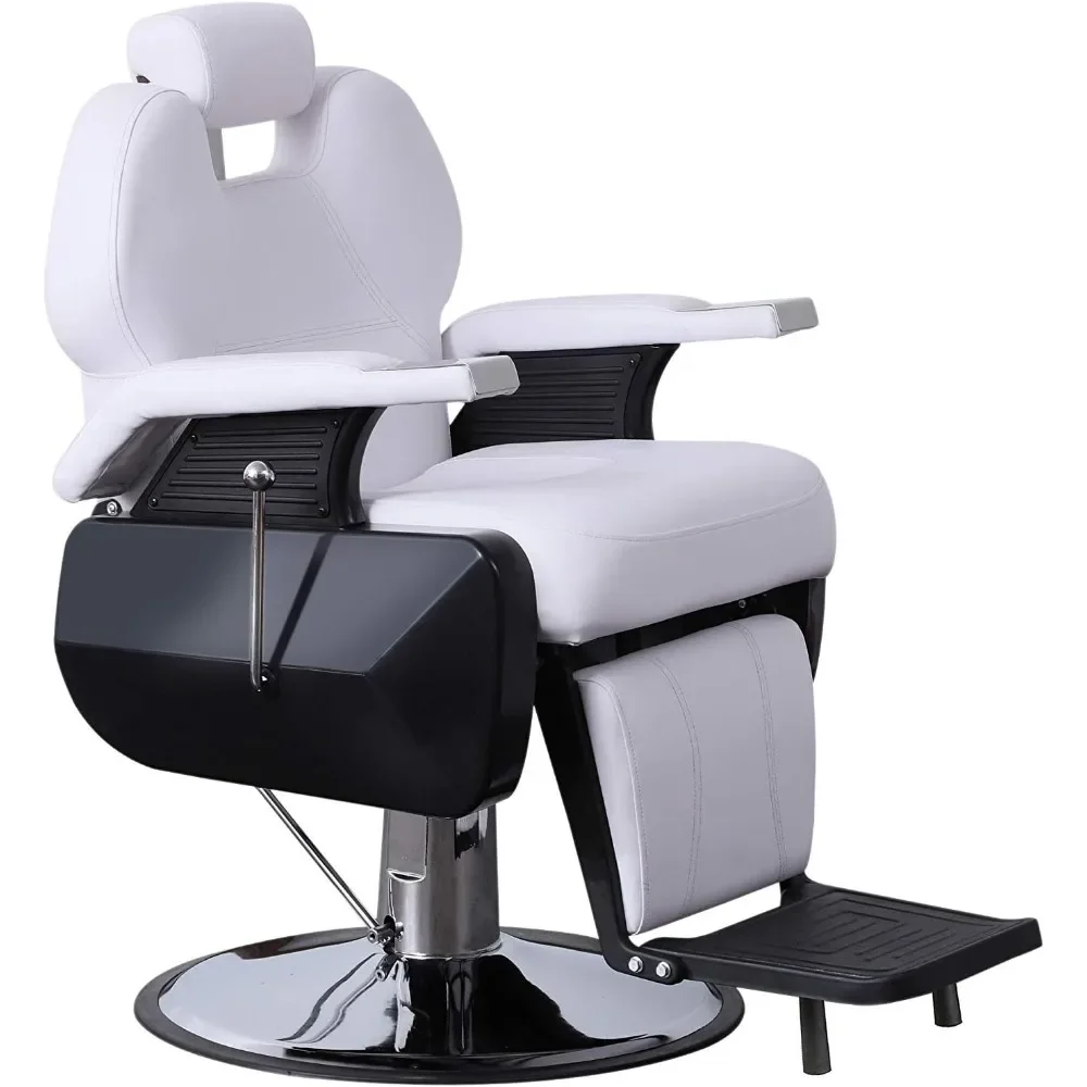 

Heavy Duty Reclining Barber Chair All Purpose Hydraulic Salon Chair for Barbershop Stylist Tattoo Chair (White) Barber