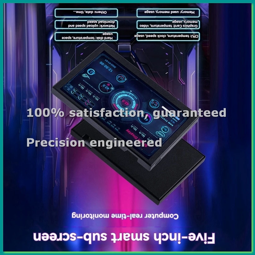 

5-дюймовый дополнительный экран USB-C для корпуса ПК, IPS-дисплей, мониторинг температуры видеокарты, белый корпус - PZZW