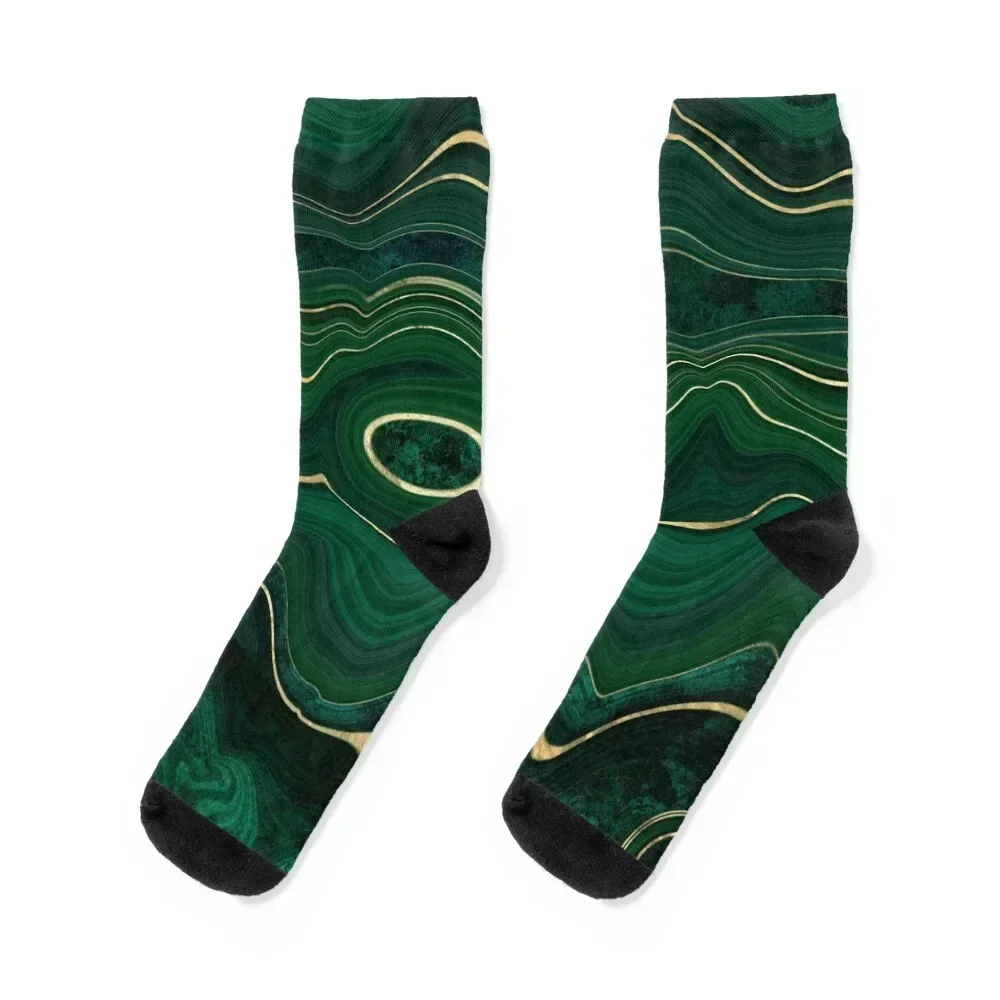 

Emerald Green and Gold Malachite Pattern Socks shoes Stockings hockey moving stockings Socks For Men Women's