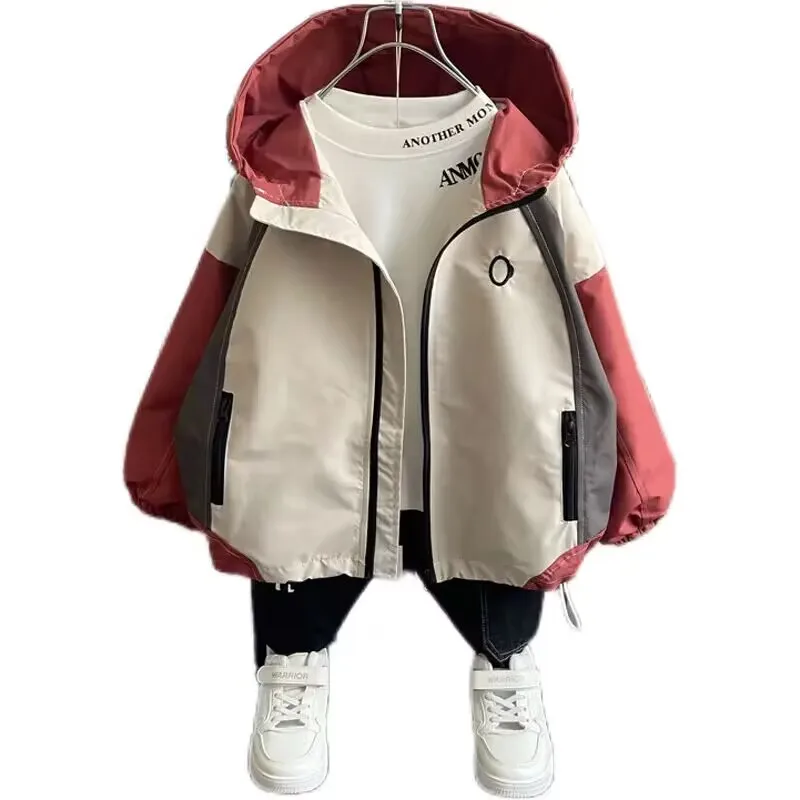 Spring and Autumn Boys' Hooded Coat New Teenage Boys' Windbreaker Fashion Children's Casual Outwear Jacket 2 4 6 8 10 13 15Y