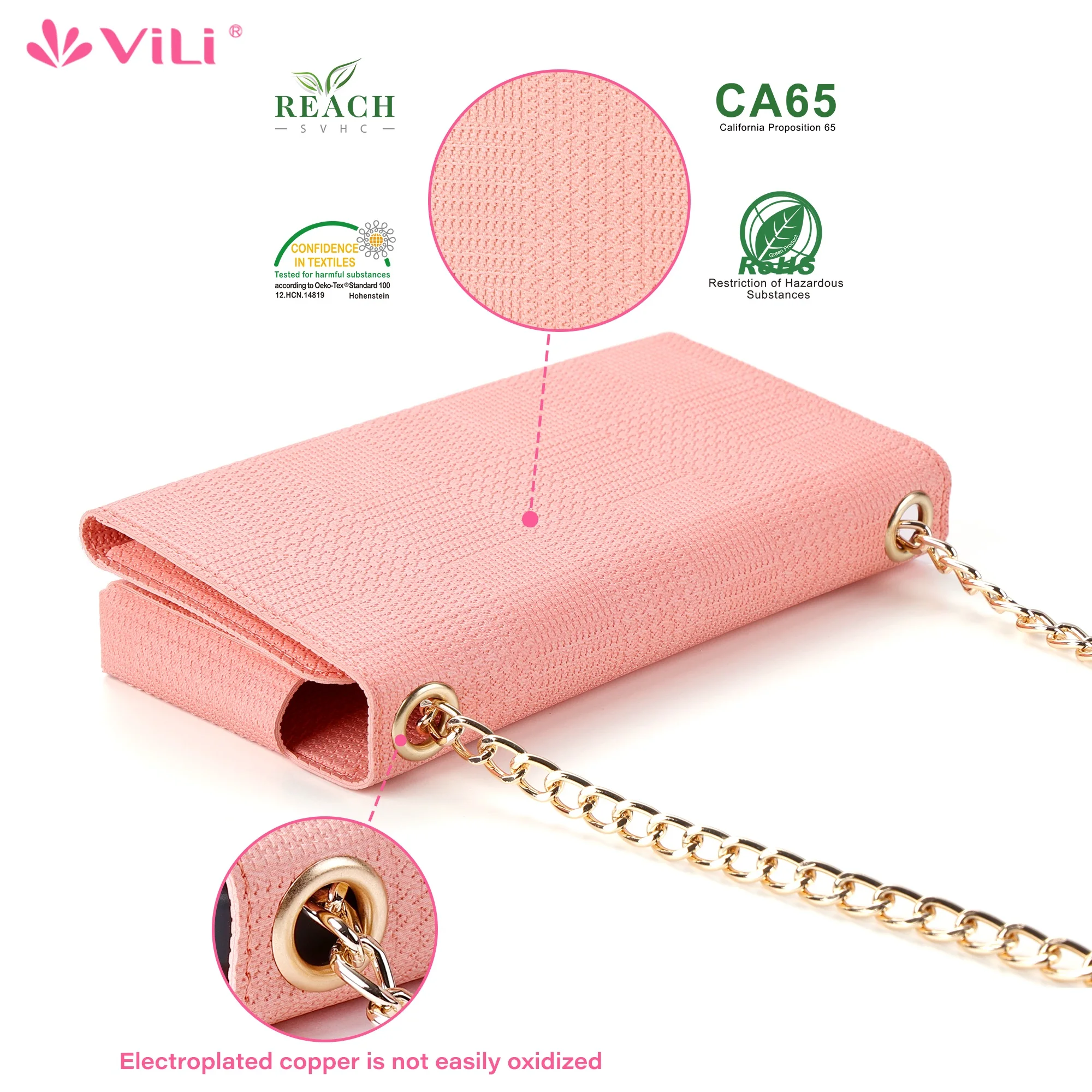 ViLi Wallet case (RFID Blocking) Lady's handbag Card bag Zipper mobile phone bag Mini crossbody bag Sling bag cardholder