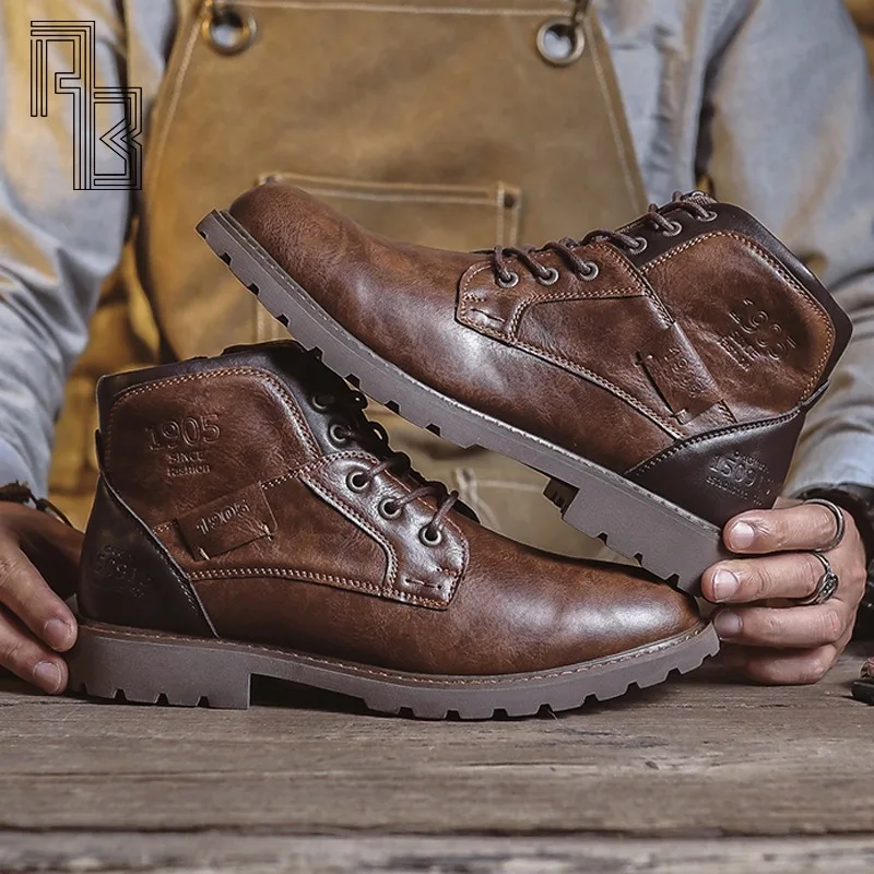 

New Versatile Shoes for Men, Retro British Style Leather Boots, Fashionable High Cut Workwear Style Boots
