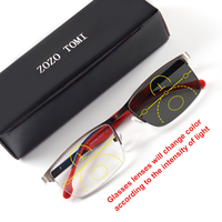 Progressive Multifocal Reading Glasses, Photochromic, Anti-Blue Light, Metal Slingshot Hinge, Tr Two-Color, Same Style for Men and Women