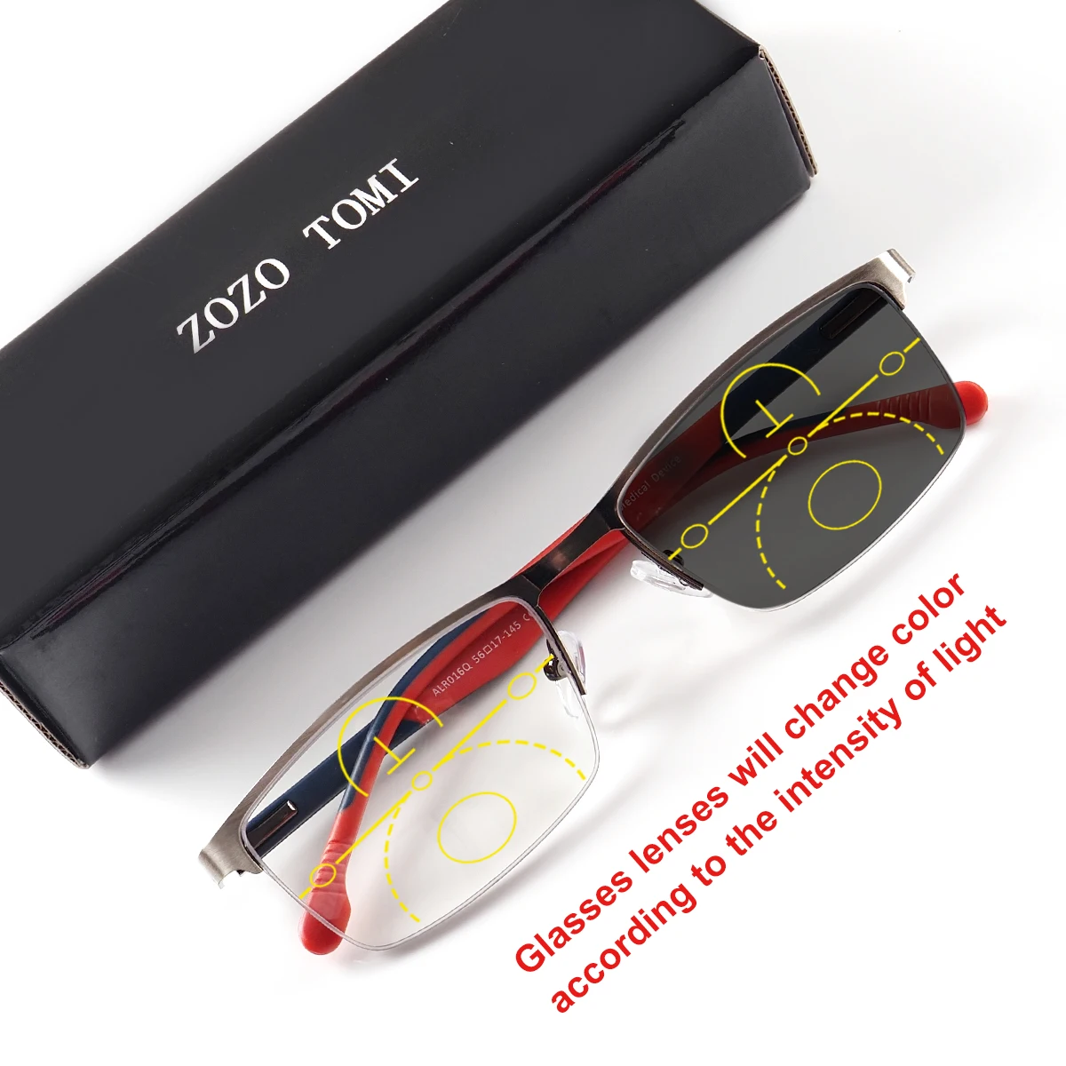 Progressive Multifocal Reading Glasses, Photochromic, Blue Light Blocking, Metal Spring Hinge, Tr Two-Tone, Unisex