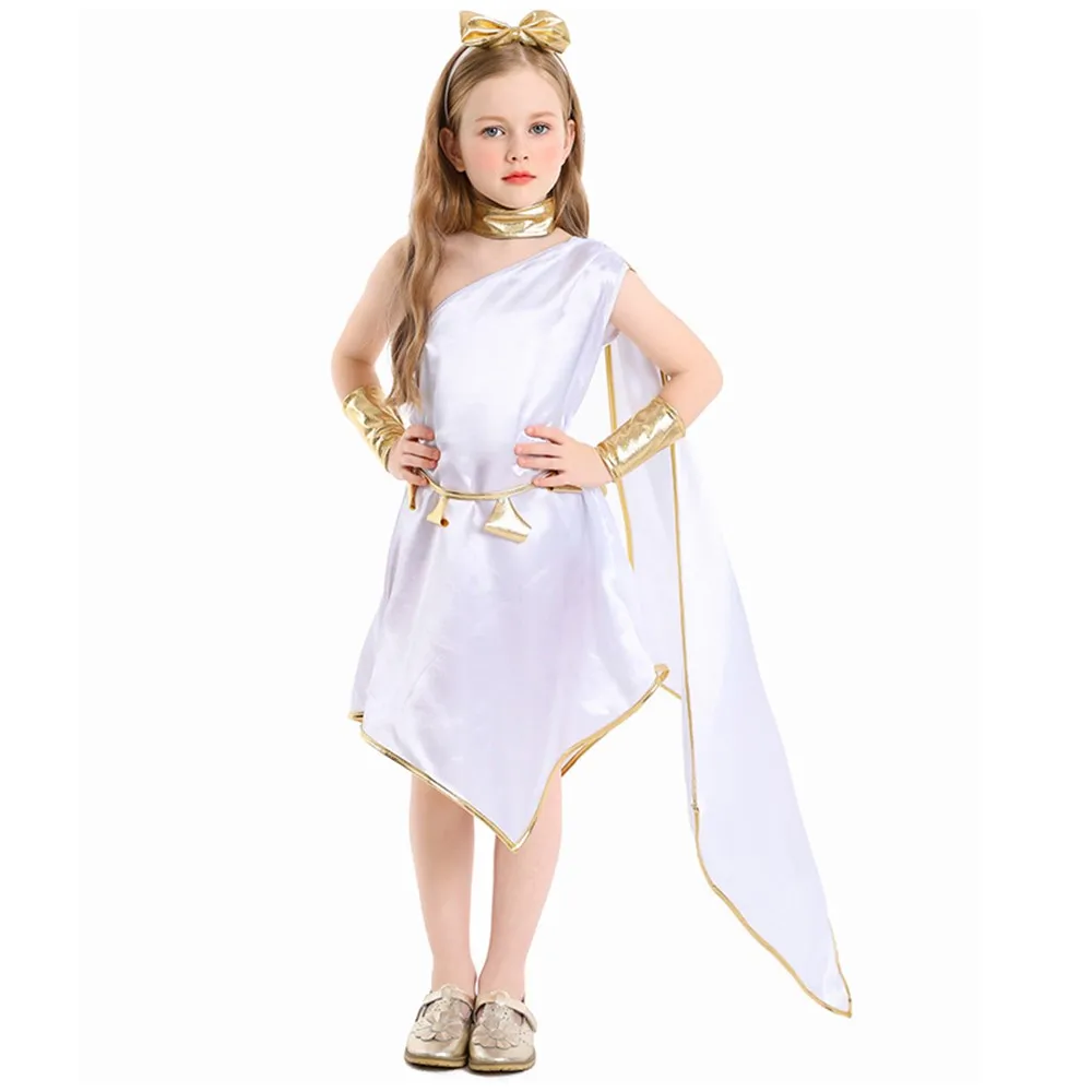 

Kids Girls Greek Goddess Costumes White Princess Long Skirt Halloween Carnival Party Stage Performance Costume