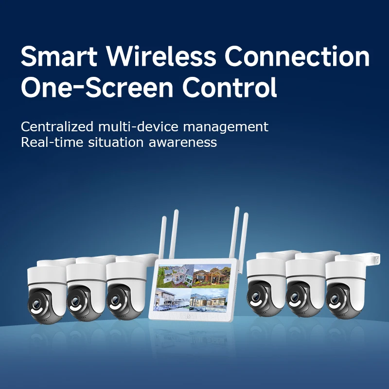 SHIWOJIA Smart 10 Inch Touch Screen 4CH NVR 5MP PTZ Camera Security Kit System P2P Outdoor Wireless Surveillance System