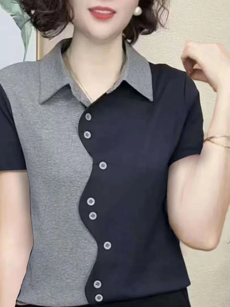 

Модная женская летняя футболка с коротким рукавом и цветовыми блоками, свободного кроя, в корейском стиле, с защитой от УФ-излучения