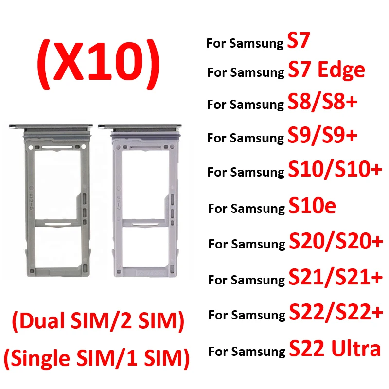

10 шт. для Samsung Galaxy S8 S9 S10 S20 S21 Plus Ultra, новый лоток для SIM-карты, держатель для карт Micro SD, карман для карт, черный, для одной или двух SIM-карт