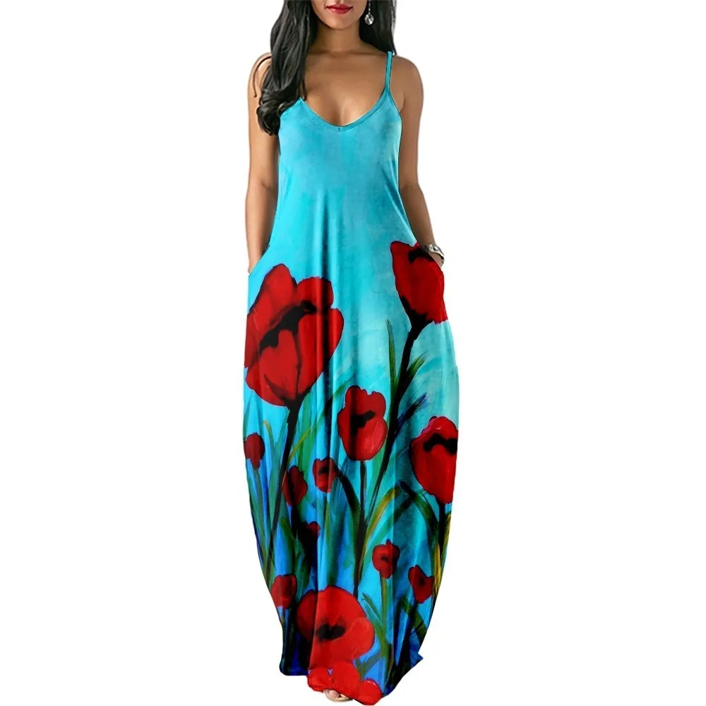 

Vintage Dresses Women Floral Dress Beach Dresses Woman Summer 2024 Trend Girls Sleeveless Party Dress Sundress Pocket Vestido