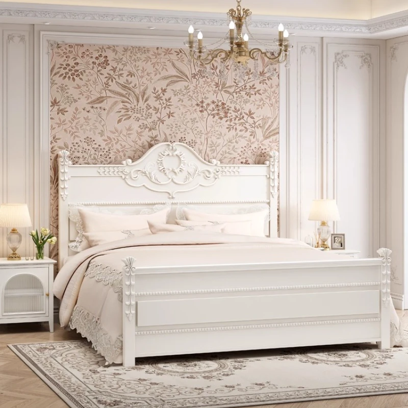 Wooden white double bed Minimally comfortable Modern elegance Queen size bed 180x200cm luxury base de cama matrimonial furniture