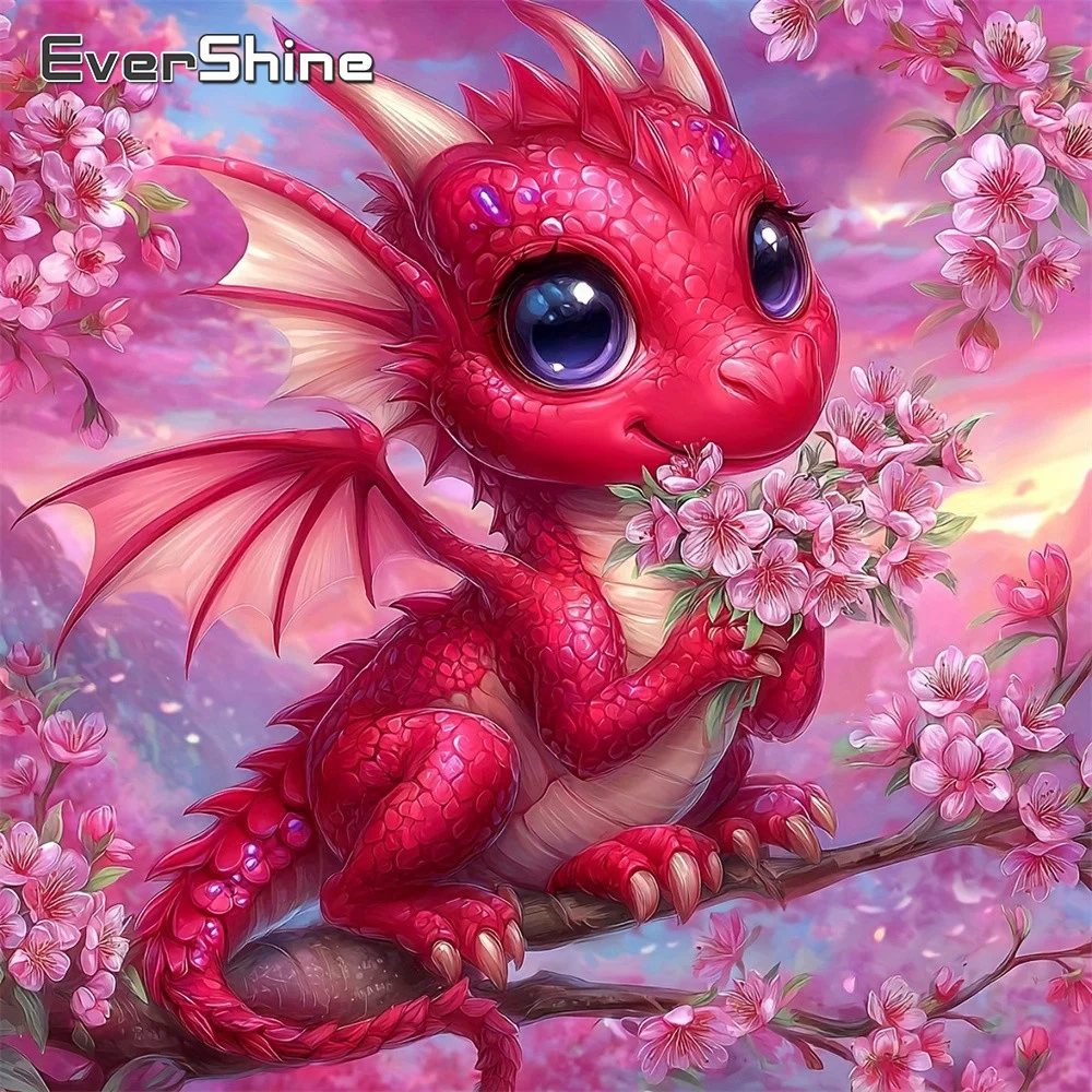 EverShine Diamantmalerei Tier Katze Vollbohr-Stickerei Drachenbild Strass Mosaik Kirschblüte Handgemachtes Geschenk