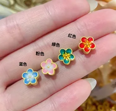 

24k pure gold chrams 999 real gold peach charms gold flowers