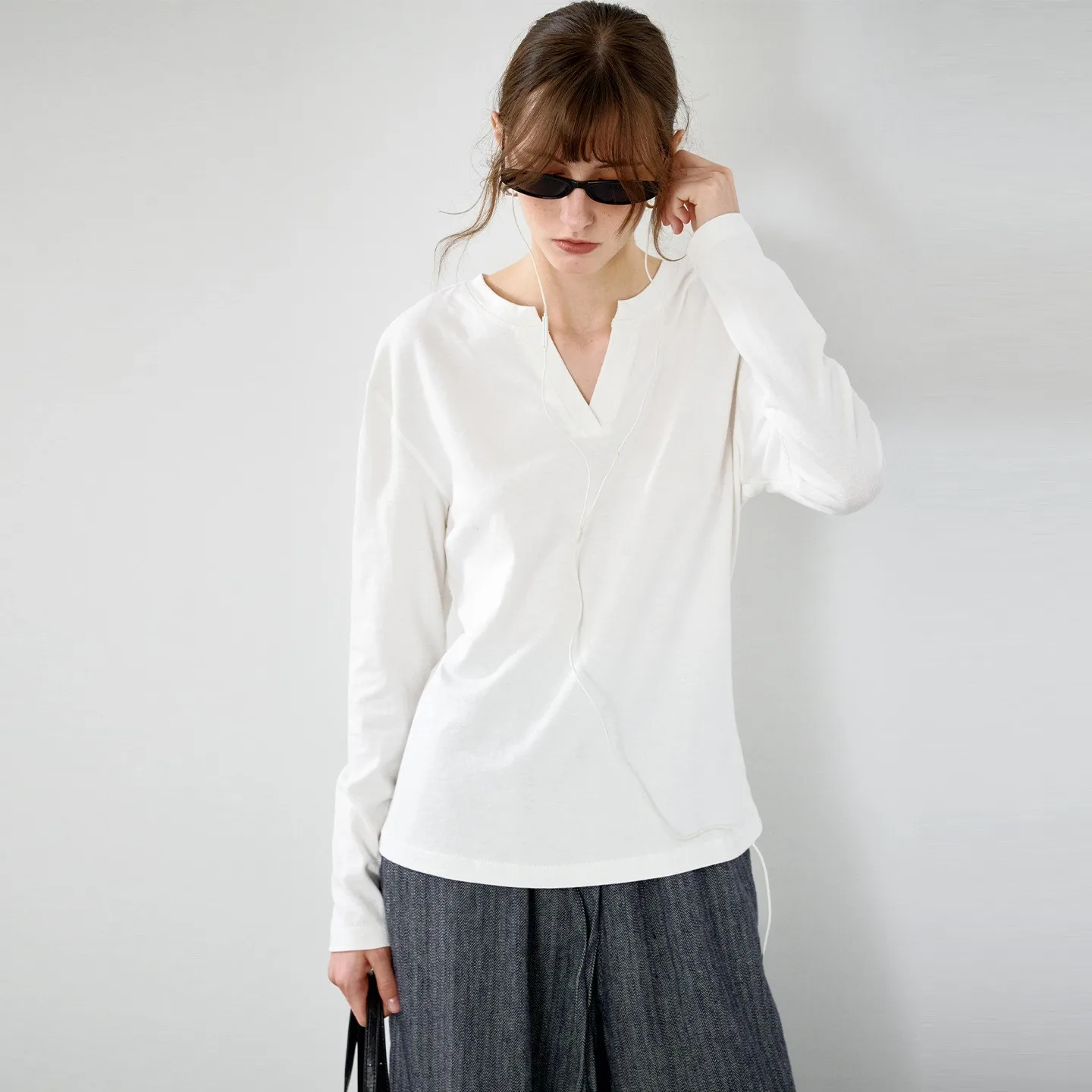 Style Long Sleeve Top with Henley Neck Standard Length Casual Regular Fit T Shirts for Women Home Wear Autumn Travel Daily Wear
