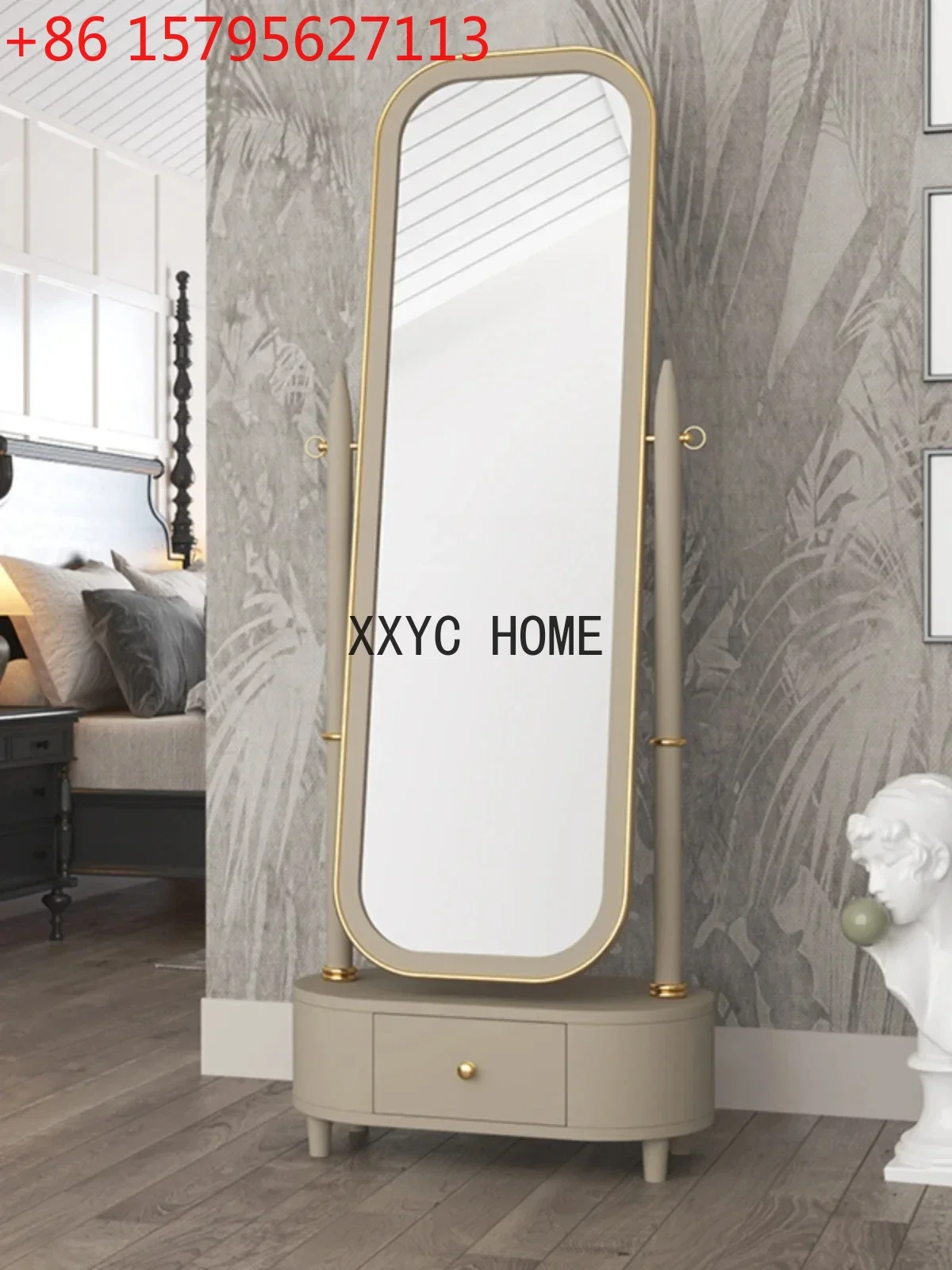 

Luxury Solid Wood Bedroom Full-Body Vertical Floor Mirror Home Retro Full-Length Mirror Explosion-Proof Simple Cosmetic Mirror