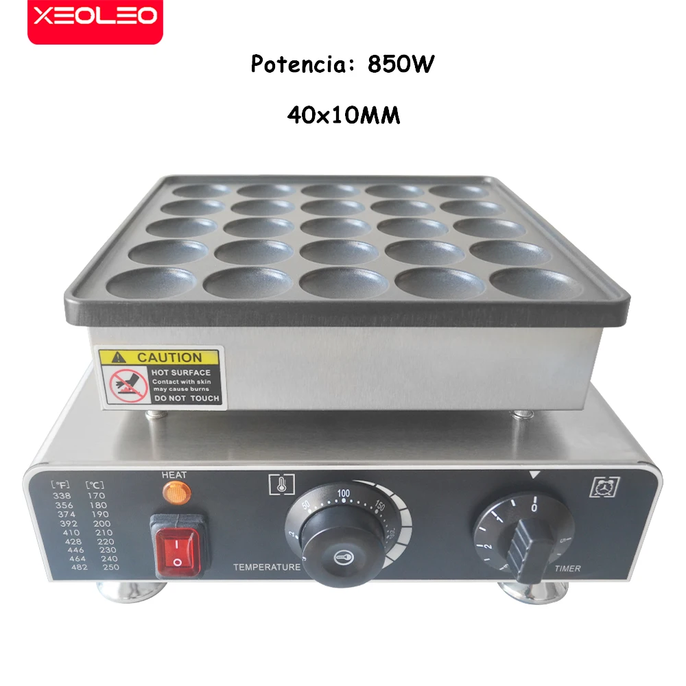 XEOLEO-máquina comercial para hacer tortitas, parrilla antiadherente de 900W, 25 agujeros, Poffertjes holandeses