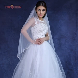 TOPQUEEN Glitter Bridal Single Layer Fingertip Veil With Crystal Pearl Edge Luxury Wedding Veil With Sequined V235