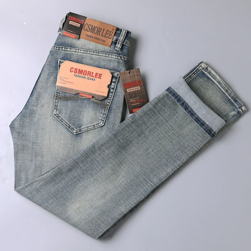 Jeans grigi Vintage da uomo abbigliamento classico quotidiano da ufficio simplicità2024nuovi pantaloni da lavoro da uomo elasticizzati dritti larghi