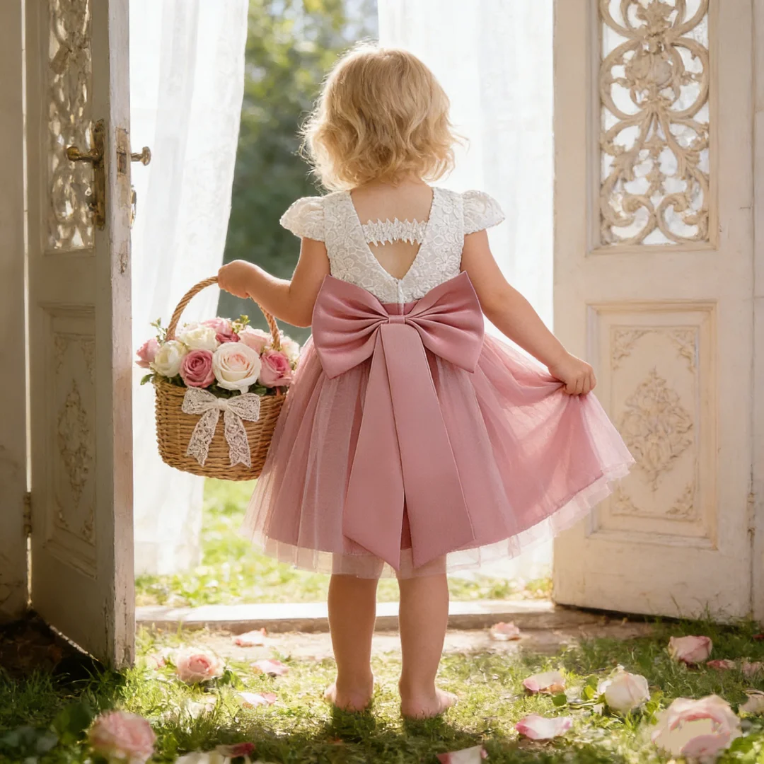 

Young girl's bow decoration princess dress elegant design suitable for gatherings perfect for special occasion