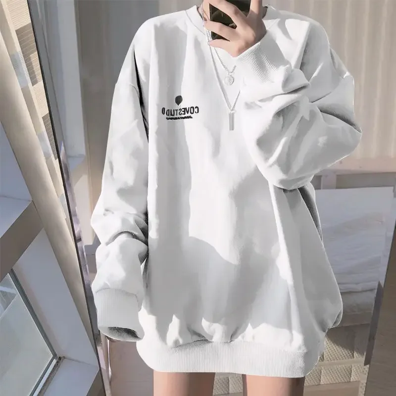 Spring and autumn women's sweatshirt letter-printed loose hoodie thin Korean fashion casual chic full match T-shirt academy new