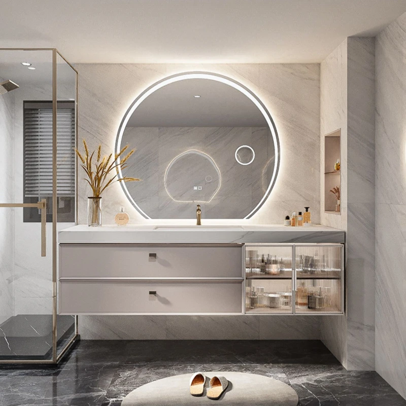 

Style French Intelligent Bathroom Cabinet Rock Plate Ceramic Basin Washbasin Combination Creative Design 90 Cm Home Furniture