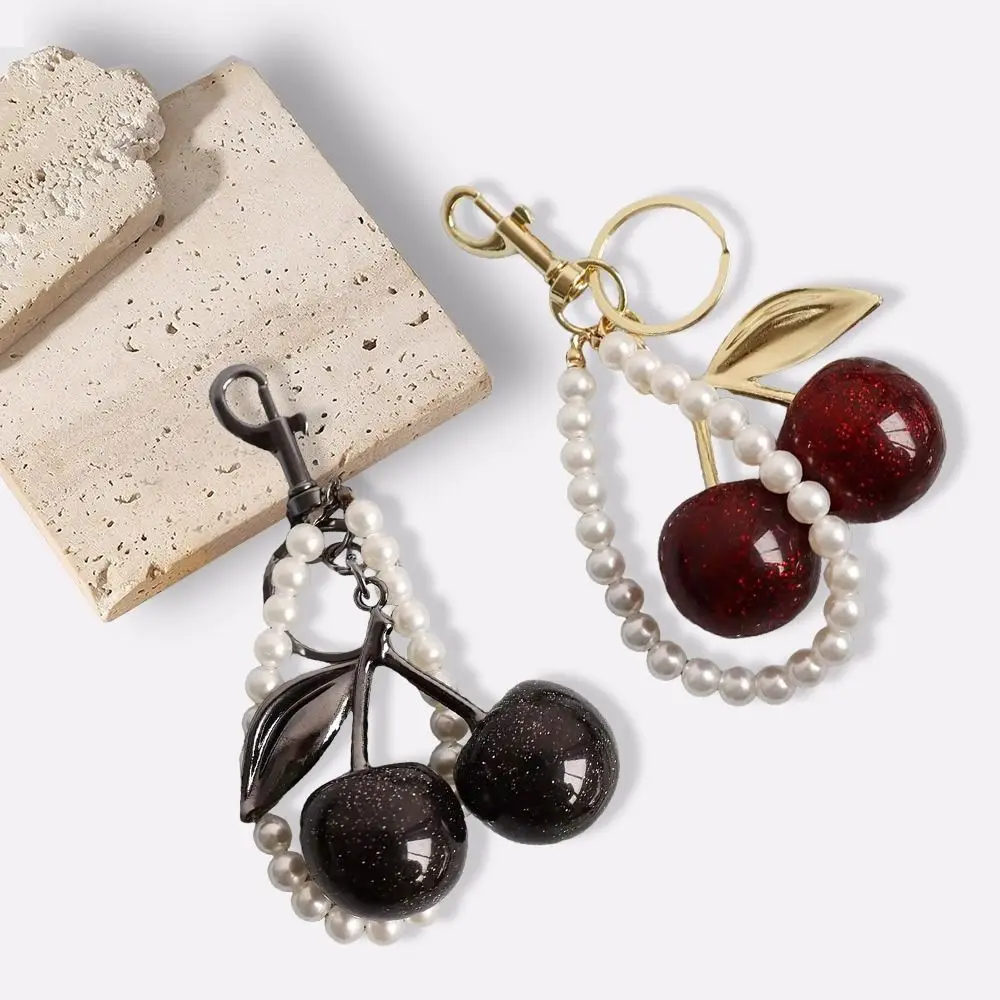 أزياء أسود / أحمر اللون الكرز المفاتيح تألق الراتنج شنقا مفتاح سلسلة قلادة المفاتيح #4