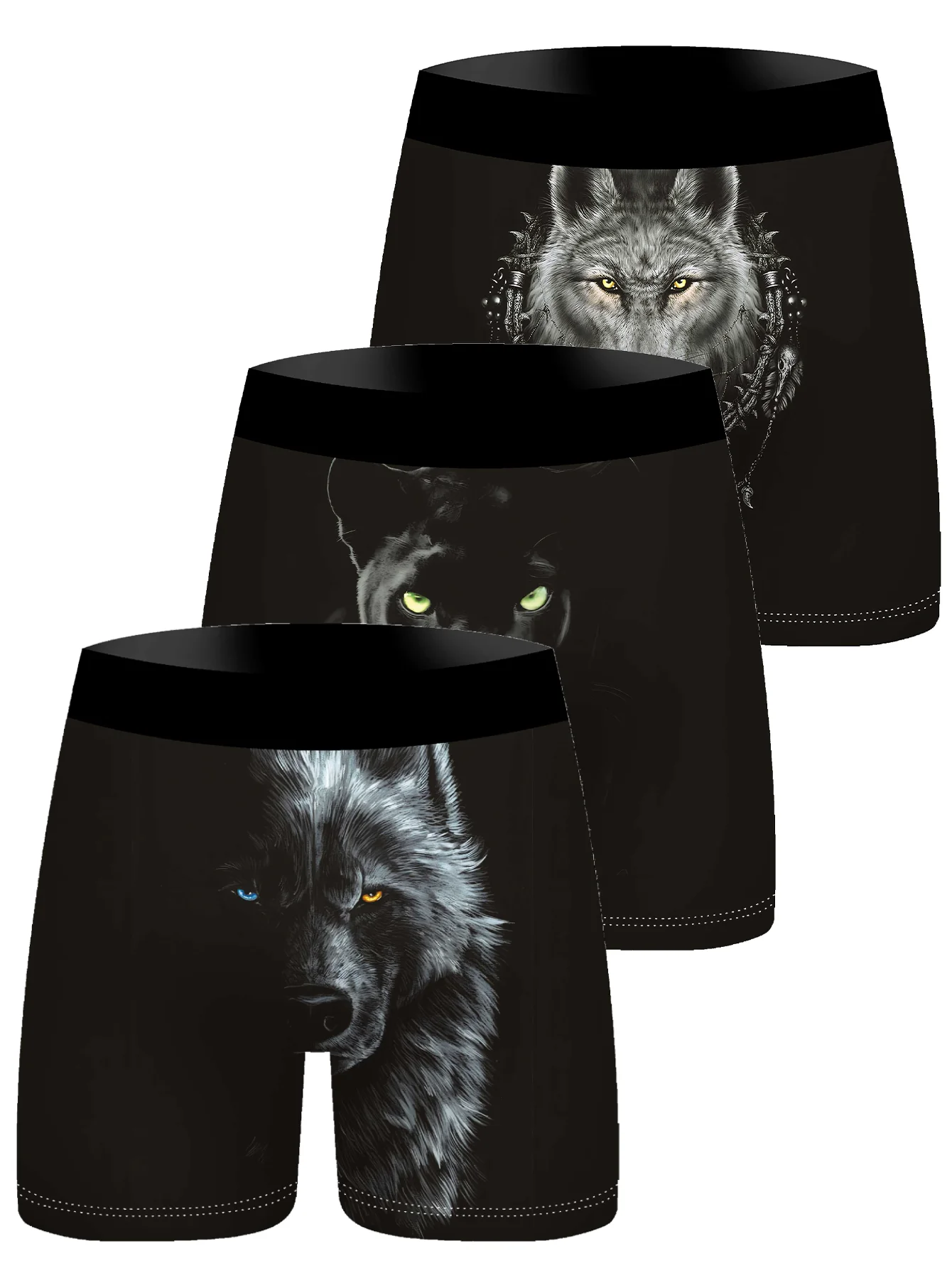 3Pcs Men Boxer Briefs Wolf Panther 3D Print Underwear Soft Stretch Male Underpants Novelty Animal Gift Boxer Shorts