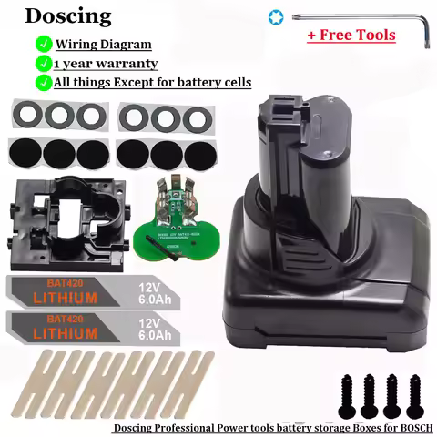 Doscing Battery Case Accessories with PCB DIY BAT412A BAT411 for Bosch 10.8V 12V BAT414 BAT412A BAT413A BAT420 D-70745GO