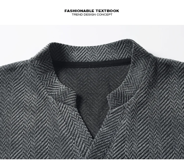 Herren-T-Shirt mit V-Ausschnitt, Fischgrätmuster, langen Ärmeln, einfarbig, lockerer Oversize-Schnitt, weich, lässig, Pullover-Stil. – Detail 7