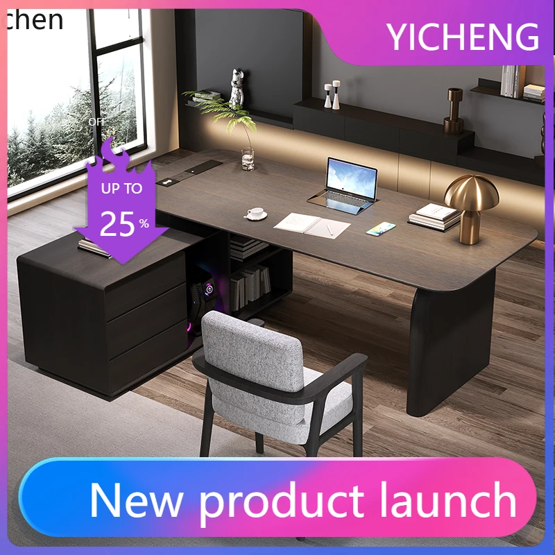 

A1 smoked solid wood board desk light luxury modern minimalist living room large long study high-end computer desk