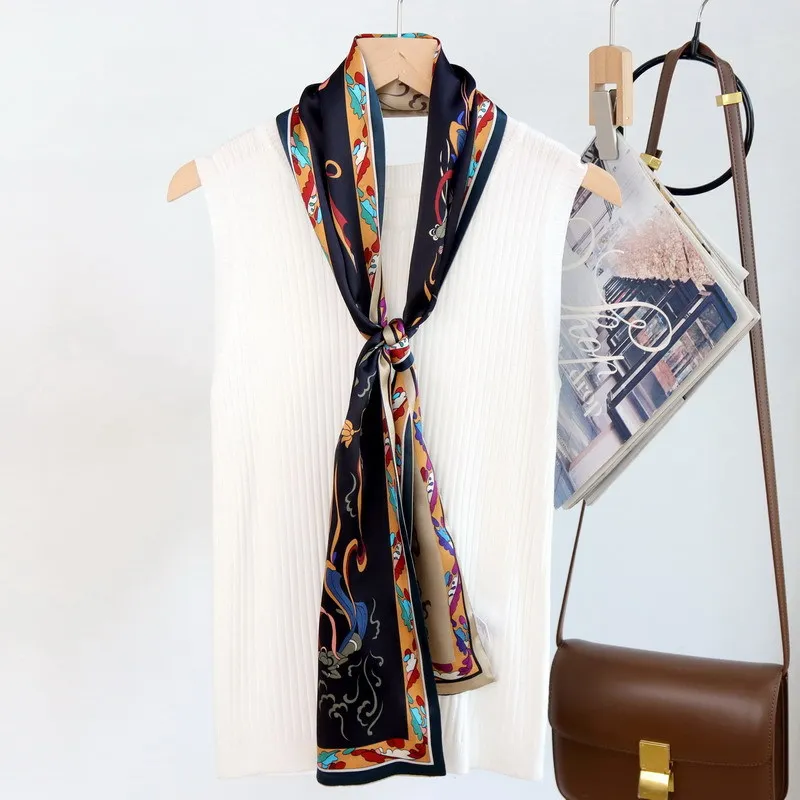 

Women’s Square Silk Feeling Scarf Dunhuang Flying Apsaras Print Satin Neck Scarf Multi-use Headband Bag Accessory for Daily Wear