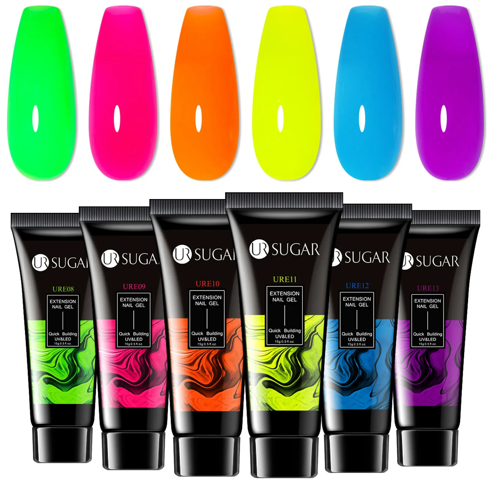 

UR SUGAR 6PCS/Set 15ml Extension Gel Nail Summer Neon Soak Off UV LED Gel Construction Gel Nail Polish All For Manicure Nail Art
