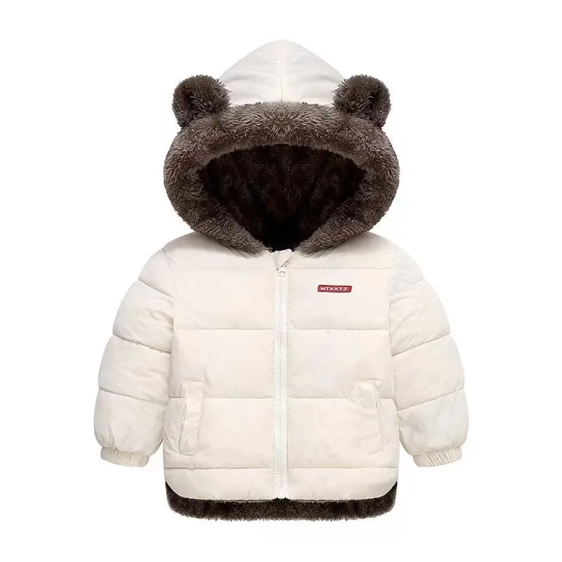 Baby Herbst Winter Kinder Baumwollkleidung Jacke mit Taschen Einfarbige Daunenjacke mit Ohren Kleinkind Mantel Langarm Baby Baumwollkleidung – Detail 16