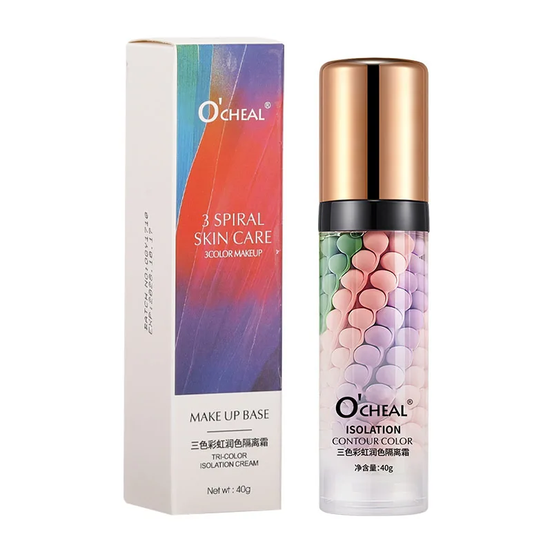 برايمر ثلاثي الألوان بألوان قوس قزح مرطب يدوم طويلاً ومسام غير مرئية لتفتيح الوجه وتصحيح لون البشرة