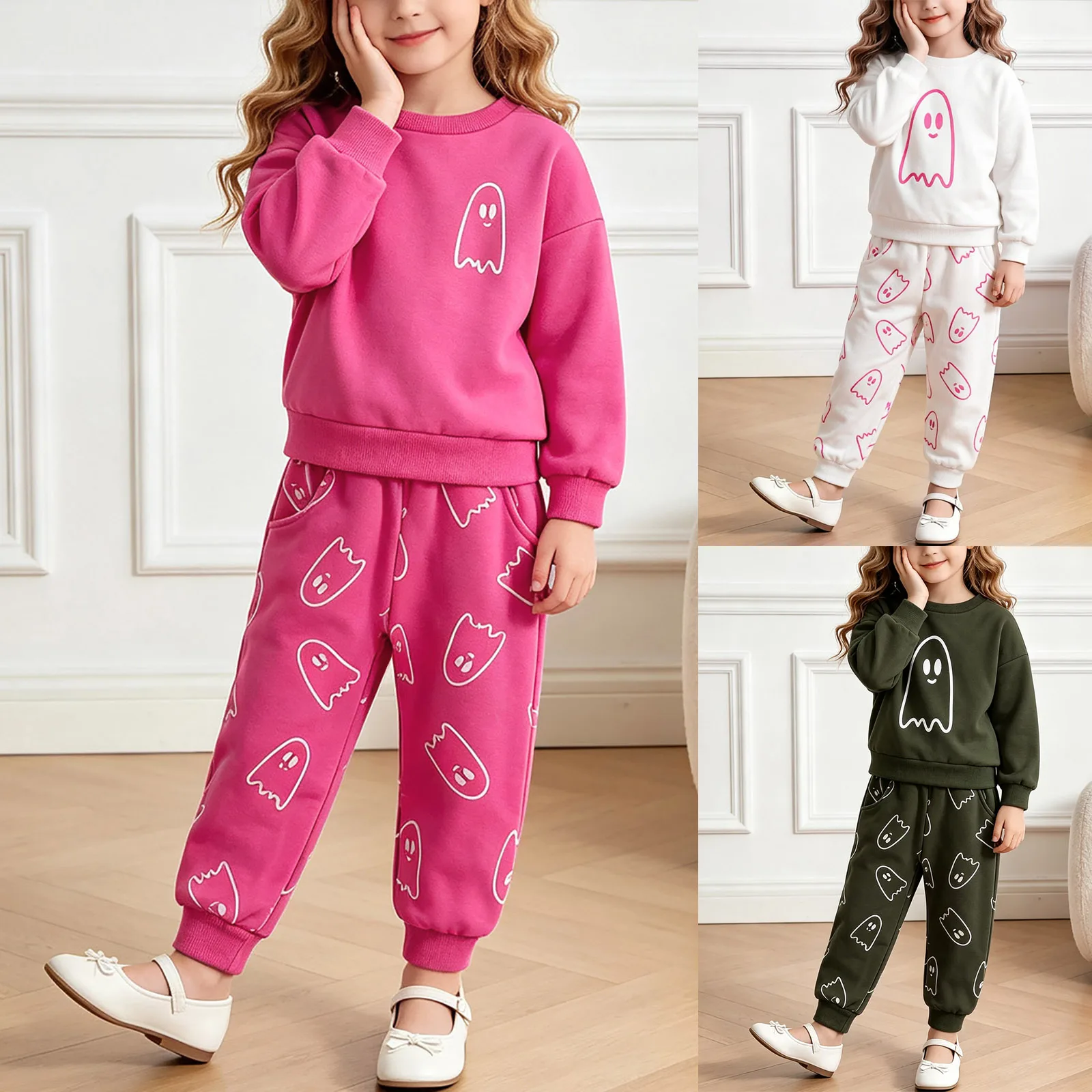 Little Girl Outfits with Hats Girls' Halloween Two Piece Set Stylish Long Sleeve Sweatshirt Outfit – Cute Sweatsuit Junior Girls