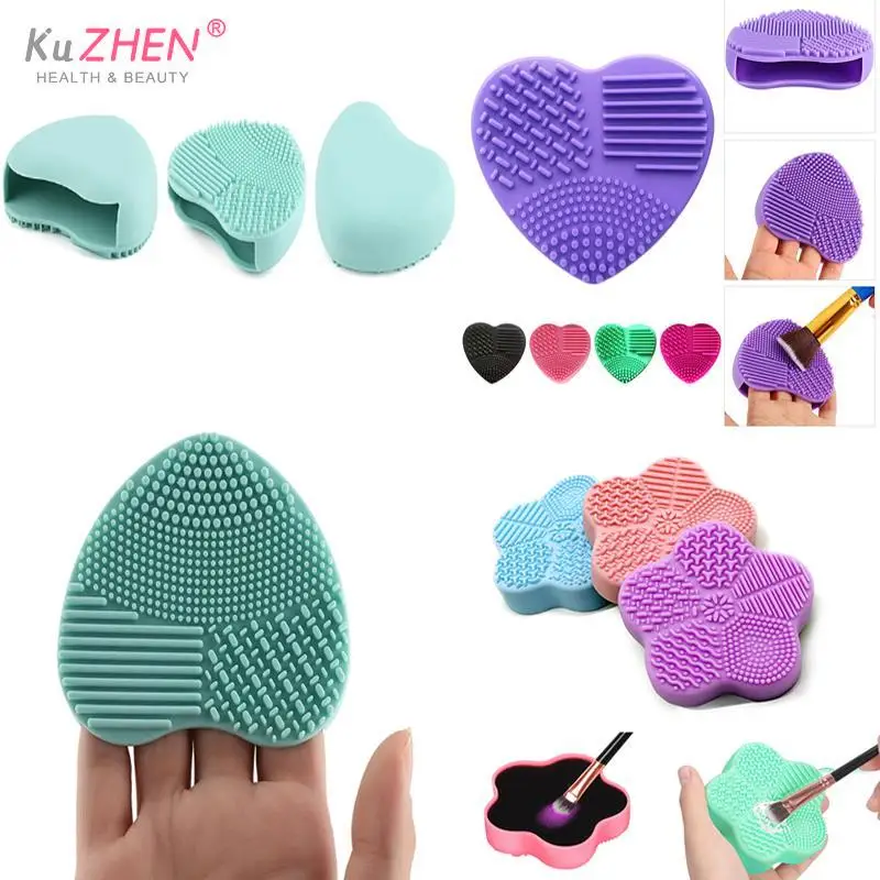 1pc Colorful Heart Shape Clean Make Up Brushes Wash Brush Silica Glove Scrubber Board Cosmetic Cleaning Tools For Makeup Brushes