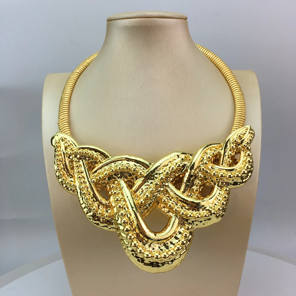 Hot Selling Italian Gold Plated Jewelry Women\'s Wedding Party Banquet Big Pendant Light Weight Bold Jewelry Sets FHK18180